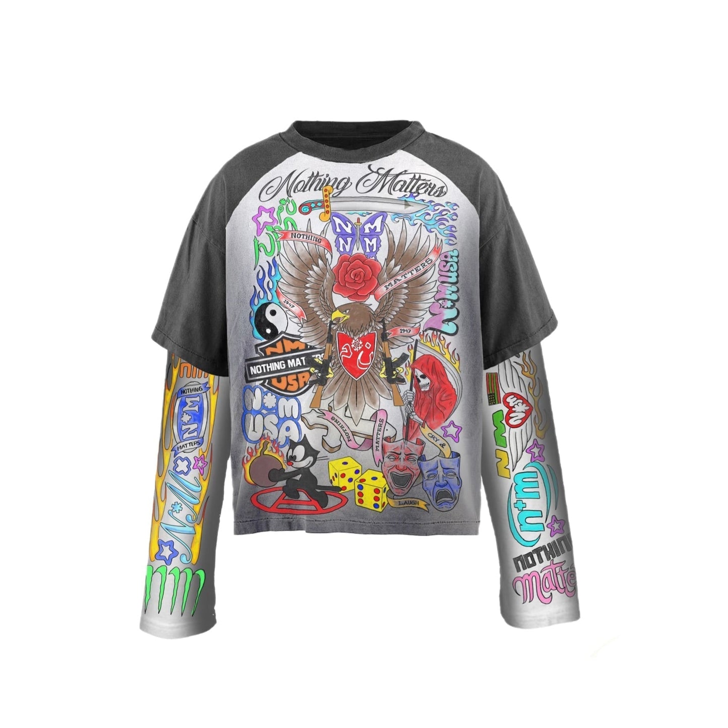 N*M “Tattoo” Black Double Layered Tee