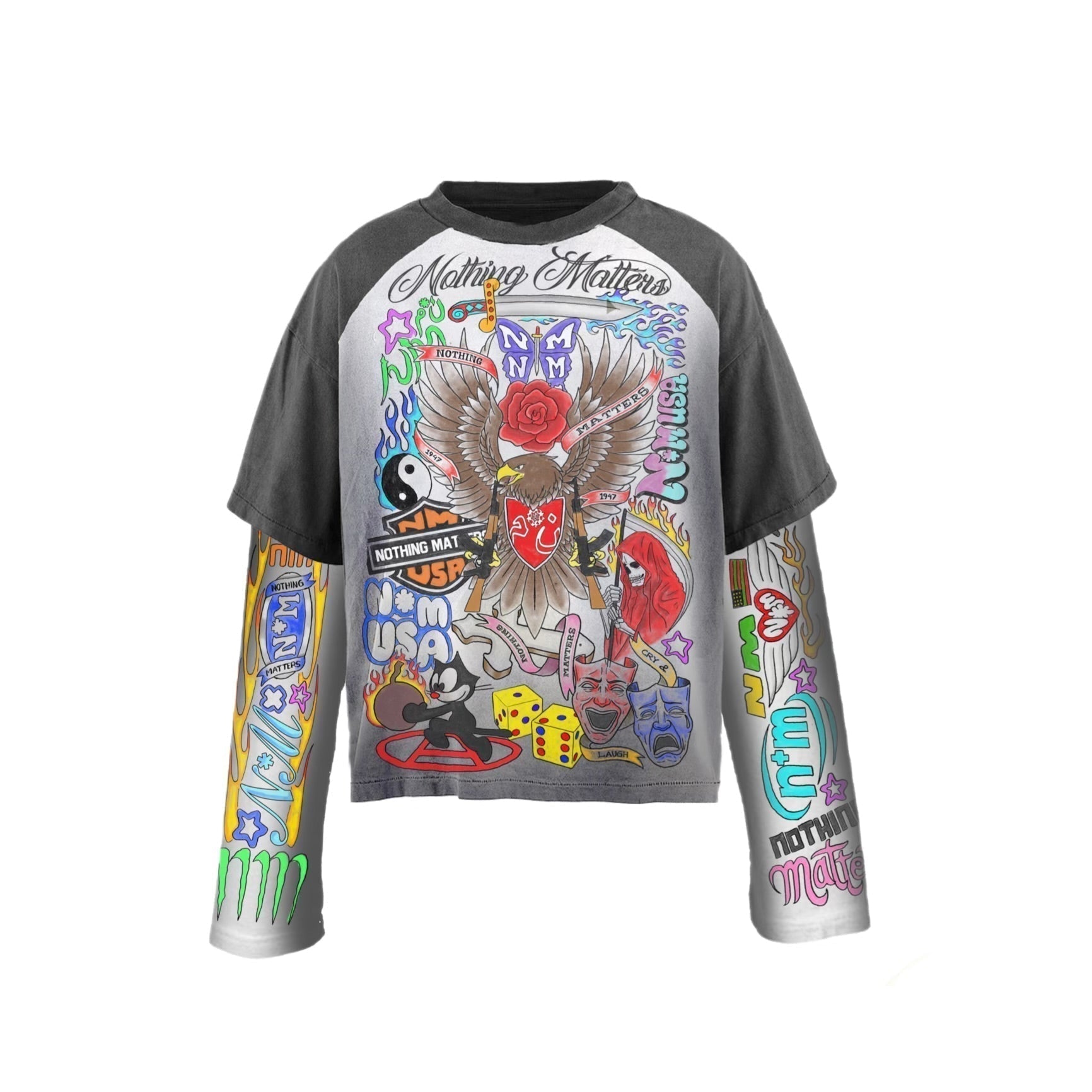 N*M “Tattoo” Black Double Layered Tee