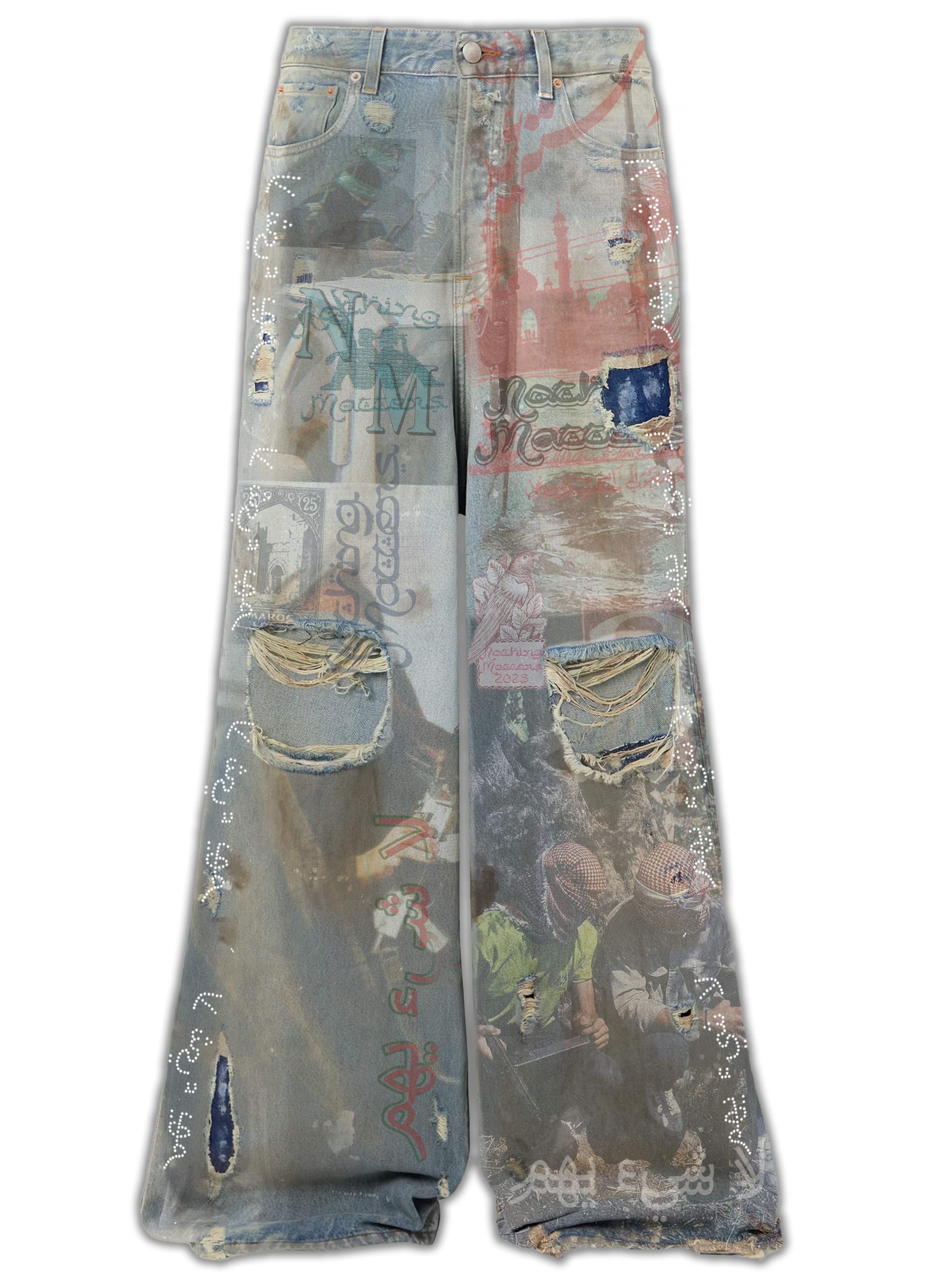 N*M “WAR” Blue Jean Distressed Denim