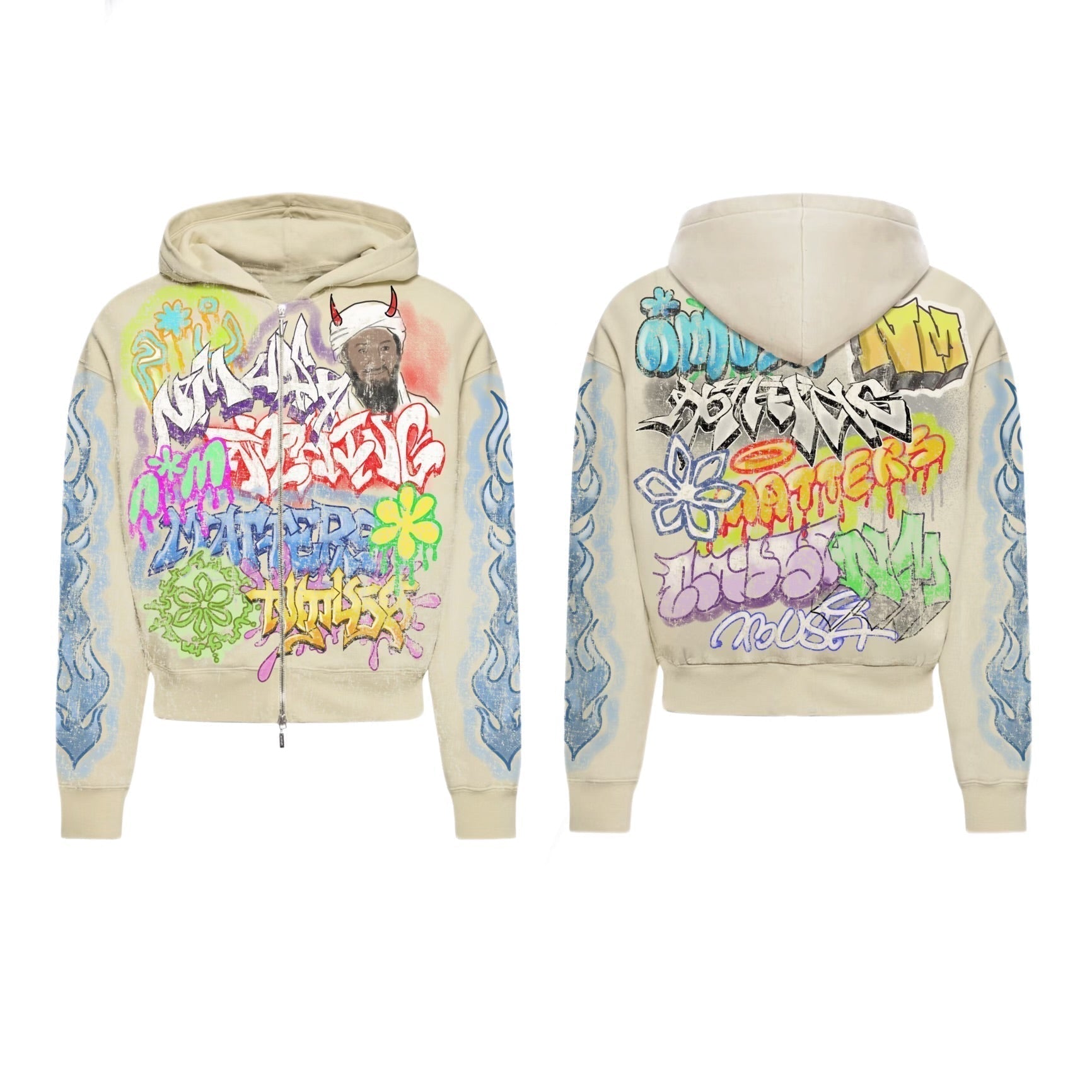 N*M Cream “Graffiti” Zip Up Jacket